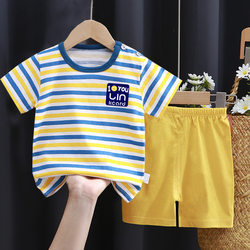 2-Piece Children's Short-Sleeved Suit, Pure Cotton, Girls' Summer Clothes, Boys' T-Shirts, Baby Clothes, Korean Style Children's Clothing, New Style