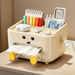 Multifunctional Pen Holder, Tissue Box, Stationery Organizer, High Aesthetic Desktop Bedside Table Home Storage Rack, Remote Control Holder, Tissue Dispenser, Office Workstation Transformation Tool, Cute Dormitory Organizer for Girls