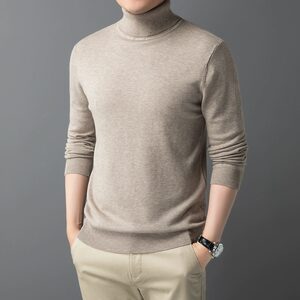 Autumn and Winter New Cashmere Sweater High Collar Woolen Sweater Men's Thickened Sweater Solid Color Loose Pullover Bottom Knitted Shirt