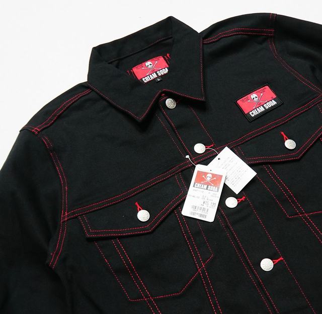 C Ice Cream Denim Jacket Black Dark Indigo Topstitch Lightning Skull