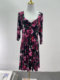 Foreign Trade Europe and the United States Large Size Women's Rose Story V-neck Large Stretch Knitted Cropped Sleeve Dress