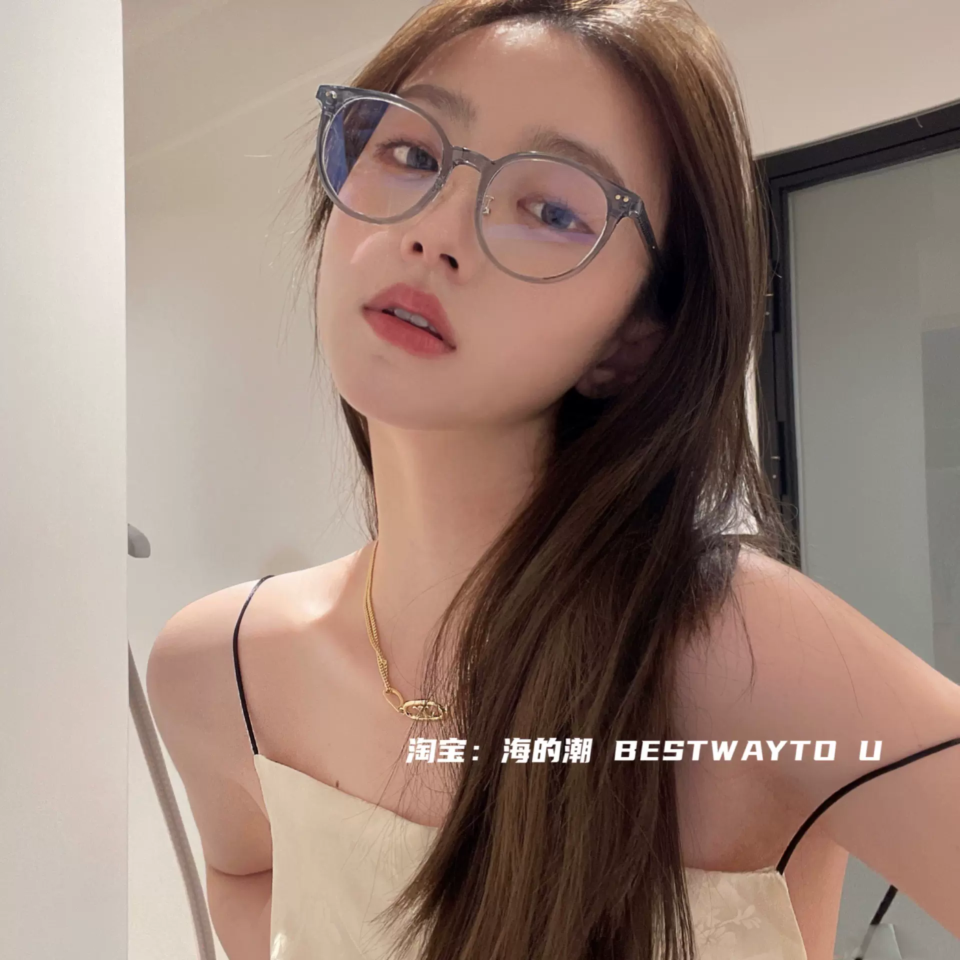 海的潮小猫眼tr框可配镜雾霾蓝韩系温柔