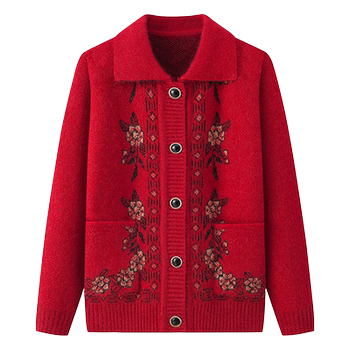 Elderly grandma's sweater female plus velvet jacket mother dress
