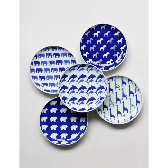 日本进口有田烧釉下蓝花动物15 5厘米小号盘日式食器