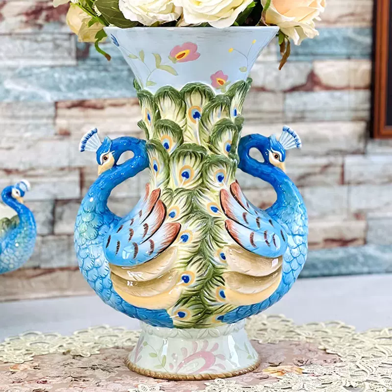 骨董品　孔雀　陶器　花瓶　新山　木箱 骨董品 孔雀 陶器 花瓶 新山 木箱