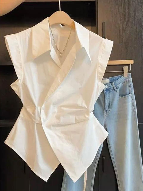 Solid Slimming Sheer Dresses for Women Diagonal Collar Sleeveless Patchwork Folds Irregular Dress Female Clothing