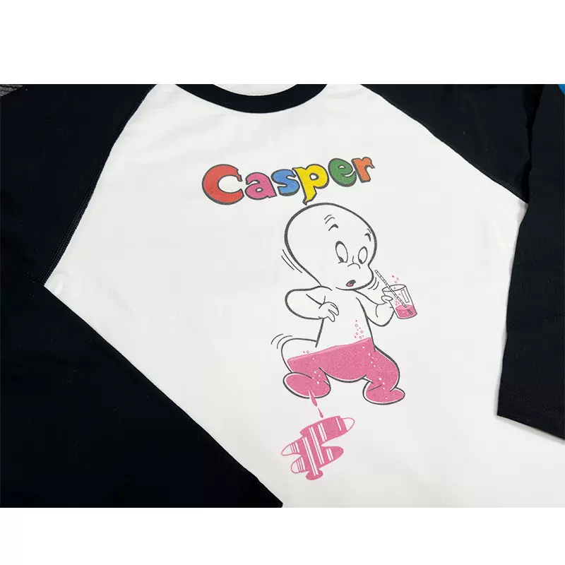 惡趣味casper 鬼馬小精靈美式復古插肩長袖T恤男女款情侶