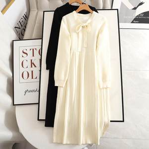 
Wide-style! Off-white long-sleeved knitted sweater dress for women 2024 autumn and winter new style high-waisted A-line long skirt