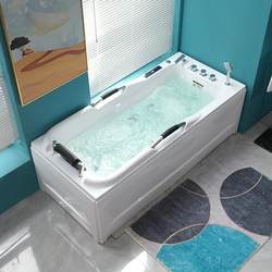 Home-Use Small-Sized Deep Soaking Bathtub with Jet Massage, Acrylic Thermostatic Freestanding Bathtub with Double Handrails and Large Backrest