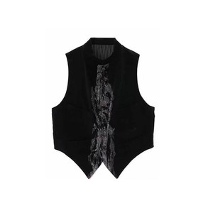 
Japanese dark style men's and women's loose casual multi-pocket velvet printed vest vest
