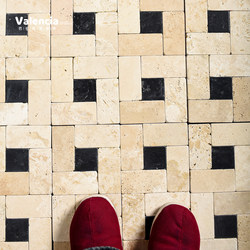 Off-White Lime Stone Interlocking Mosaic Tiles in a Mid-Century Style for Coffee Shops, Hotels, Guesthouses, Dining Areas, and Garden Flooring
