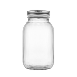 Square and round glass bottles, mason jars, canning bottles