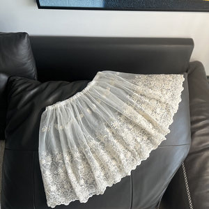 Japanese and Korean girl with exquisite embroidered flower lace layered skirt with all seasons versatile layered skirt
