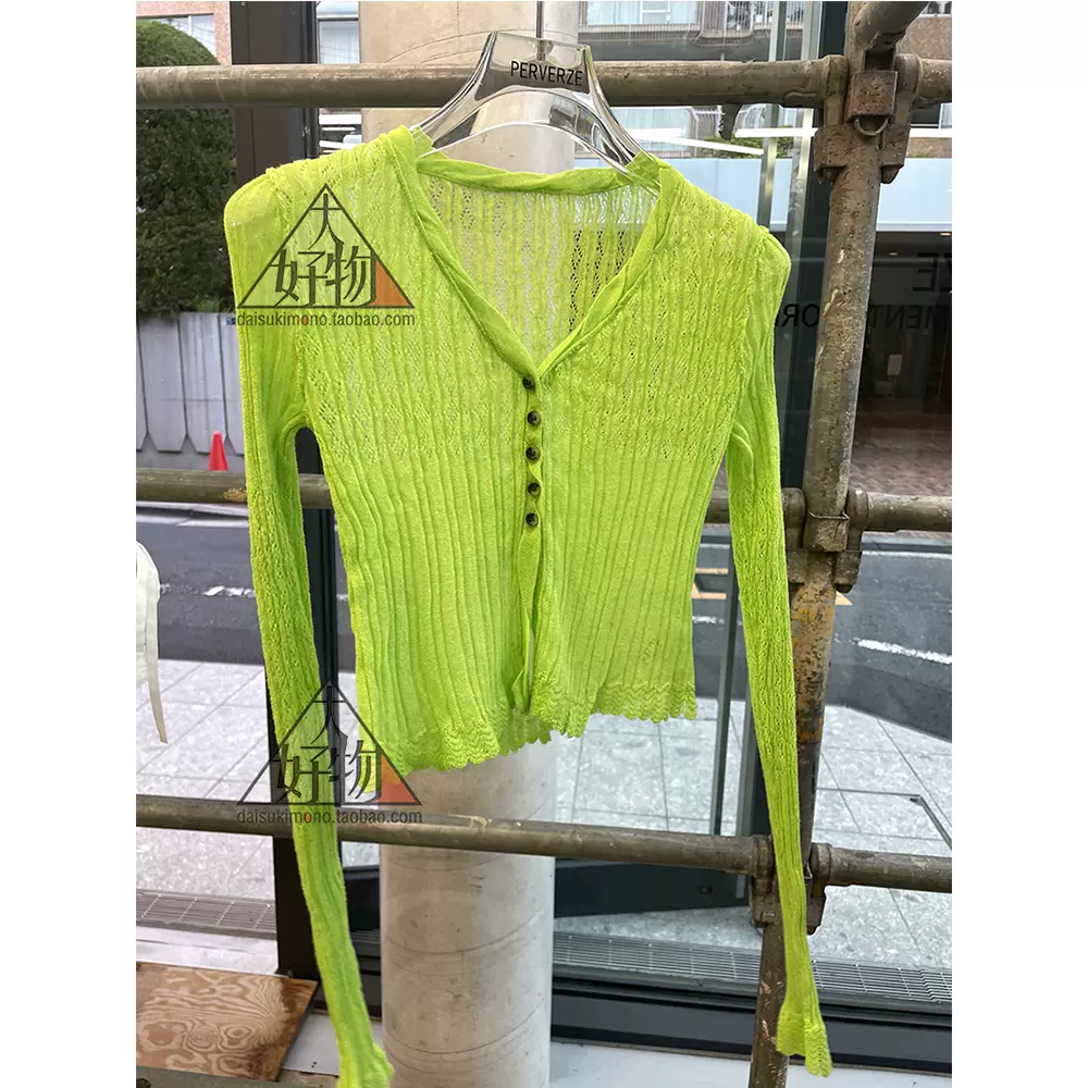 日本代购perverze Tiny Rib Cropped Knit 罗纹透肤短款针织衫女-Taobao