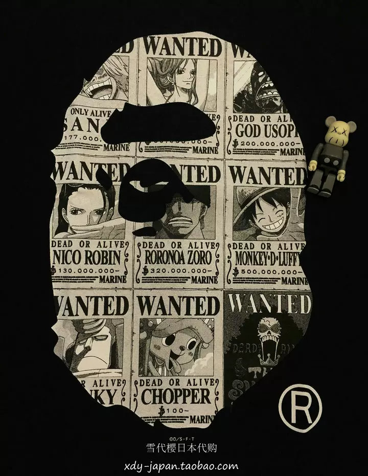 Bape X One Piece 海贼王联名京都限定全家福通缉令tee