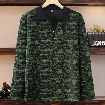 
Spring long-sleeved lapel base shirt mother's fashionable T-shirt