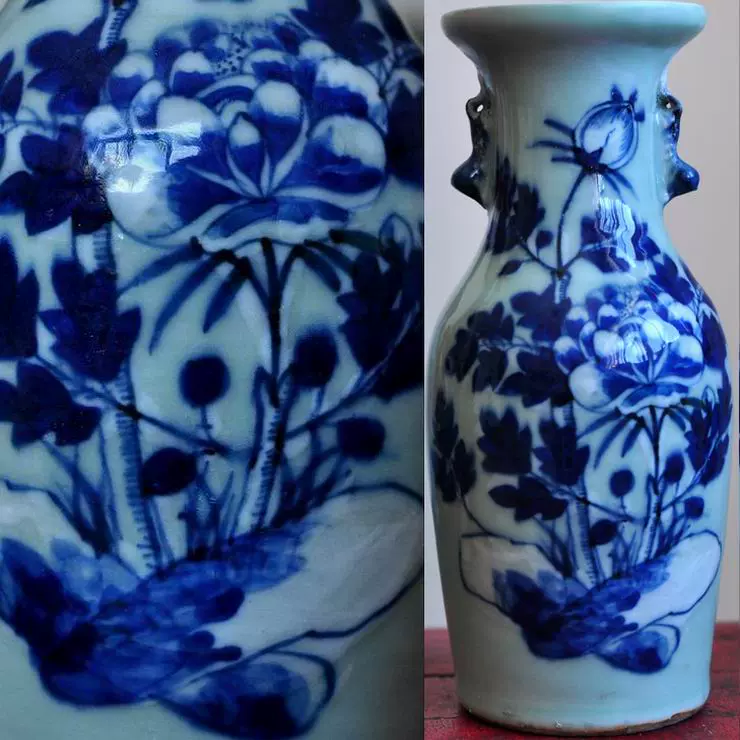 S80063[富] 旧家蔵出 青磁陰刻紋花瓶 陶磁器 中国古玩 骨董 高25cm  宋代筆記vol.69 魚耳瓶的頂點：德川美術館南宋傳世青磁鯱耳花生