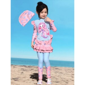 
2024 new children's swimsuits girls split swimsuits small, medium and big children's sun protection long-sleeved girls' swimsuits