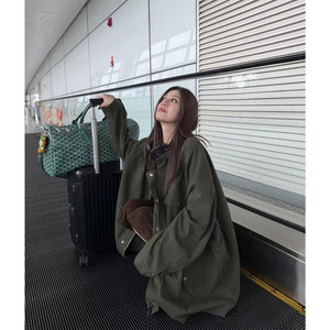 
superniniyy work clothes windbreaker cool large cotton loose drawstring zipper windbreaker jacket top for women