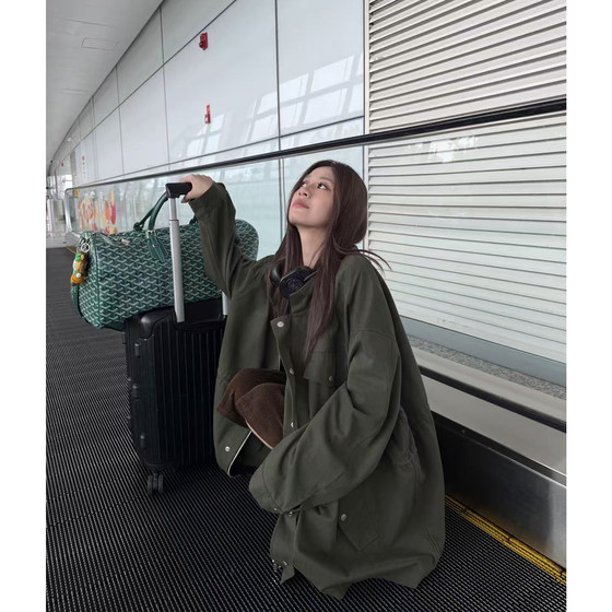 
superniniyy work clothes windbreaker cool large cotton loose drawstring zipper windbreaker jacket top for women