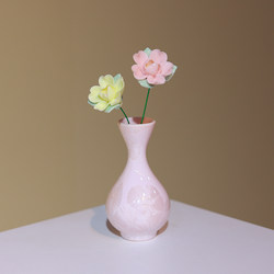 Mini Crystal Ceramic Ice Crystal Porcelain Small Vase for Tea Table, Desk, Small Ornament, Stall Display, Porcelain Vase with Ceramic Flowers