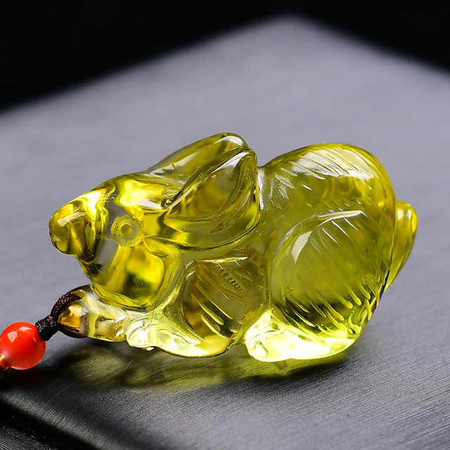Yellow Jade Rabbit Natural citrine three-dimensional zodiac sign rabbit pendant little ...