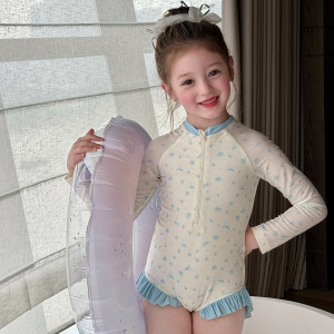 
Gardenia's Growth Notes Children's Wear Girls' Ruffled Floral One-piece Swimsuit 2026 Summer Children's Long-Sleeved Sun Protection Swimsuit