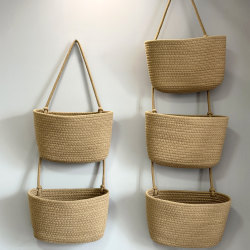 Wall-Mounted Storage Basket for Household Items, Three-Layer Hanging Basket, Wall-Hanging Woven Basket, Eco-Friendly Handmade Organizing Basket