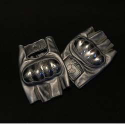 Motorcycle Men's Retro Leather Half-Finger Riding Gloves for Off-Road Racing, Genuine Leather Women's Heavy-Duty Motorcycle Carbon Fiber Anti-Fall Gloves