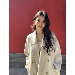 
MULVAN Fashion Illustrated 100 Wool Double-sided Wool Coat Feminine Lazy Mid-Length Wool Coat