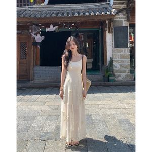 
MULVAN Heavy Industry Three-dimensional Embroidery Butterfly Fairy Sling Skirt Waist Dress Women's High-end Temperament A-line Long Skirt