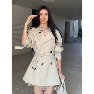 
MULVAN has aura, temperament, tranquil waistcoat, women's mid-length double-breasted lapel high-end jacket