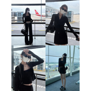 
MULVAN casual set casual sports suit for women's light standing collar sunscreen jacket + A-line short skirt