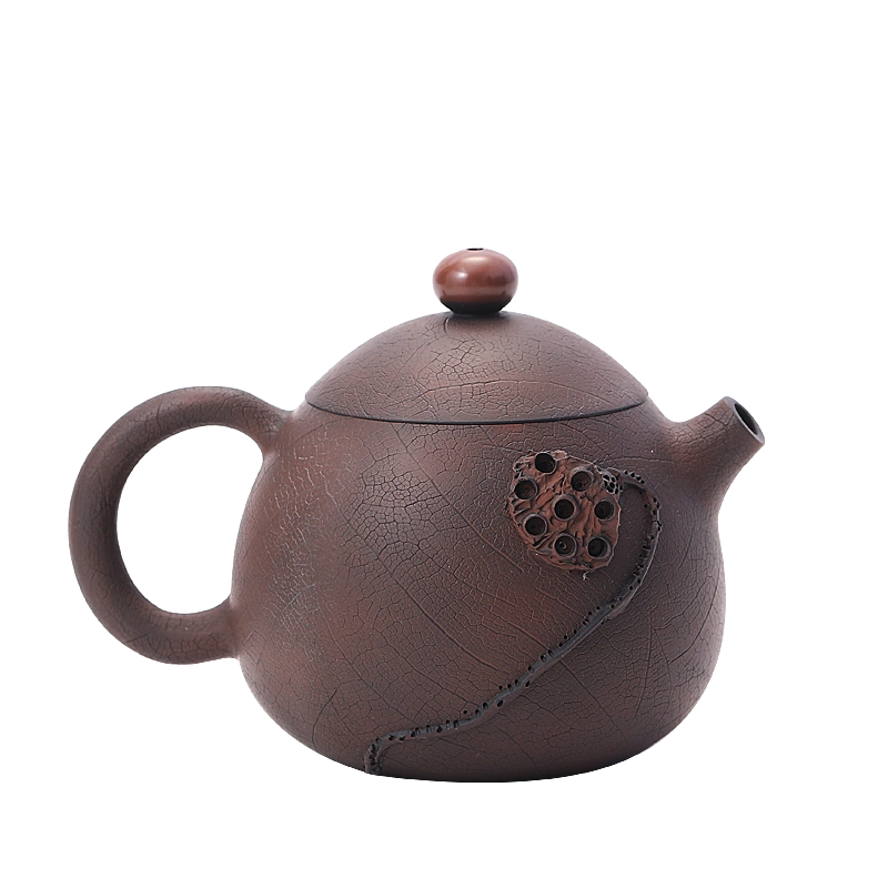 建水紫陶茶壶纯手工堆雕祥龙壶功夫茶具紫砂壶手作深雕泡茶器陶制 