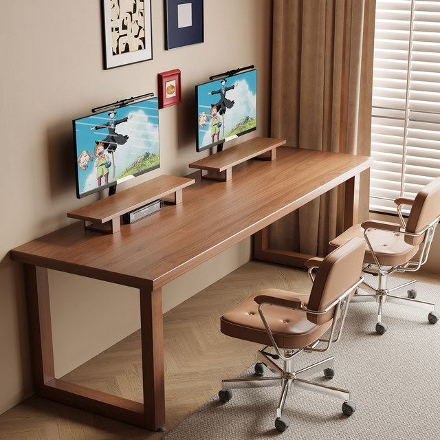Solid wood large table, simple modern desk, home computer table, double ...
