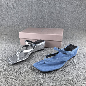 
Broken code processing fashionable Korean style genuine leather handmade women's shoes for outer wear 2025 summer wedge heel herringbone thong women's sandals