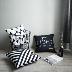 Scandinavian Simple Geometric Stripesd Canvas Pillow Cushion Black and White Double-Sided Printing Living Room Sofa Office Bedside Cushion