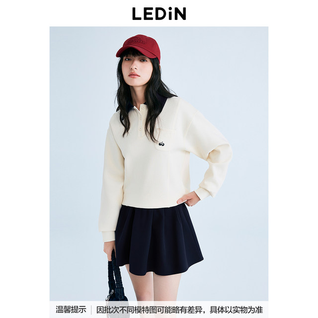 Lecho 2025 spring new college style POLO lapel contrasting sweatshirt C2CRF1333*