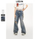 Lecho summer new star patch ripped denim wide-leg pants C2HAE2335