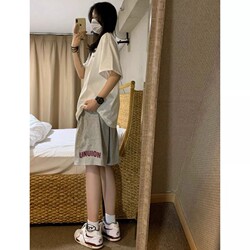 Pure Cotton Gray Sports Casual Shorts for Women, Summer Thin Style, 2025 New American High-Waisted Loose Wide-Leg Knee-Length Shorts