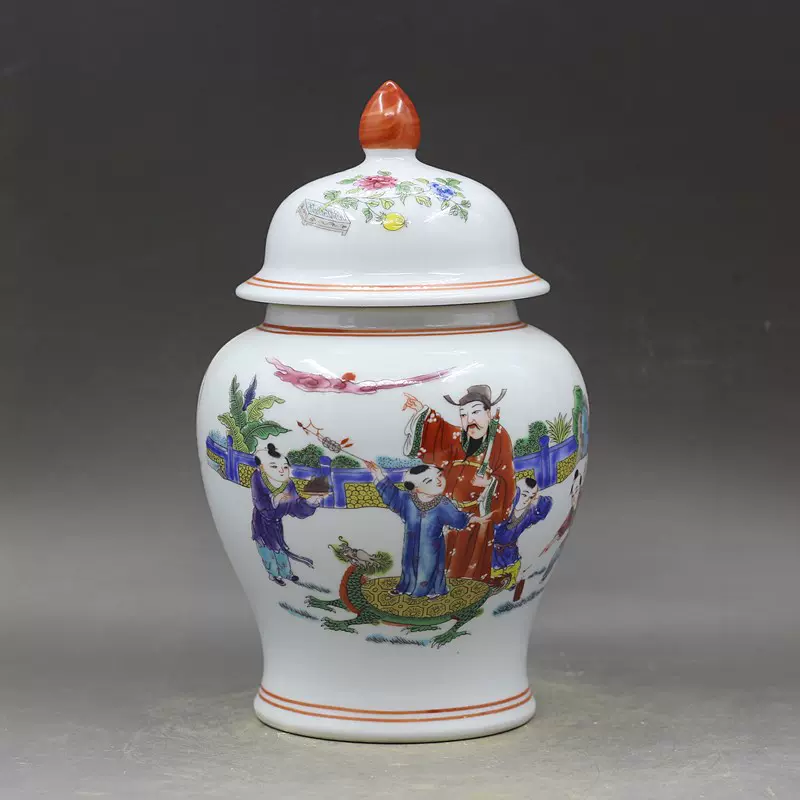 大清乾隆年制五彩人物将军罐古玩古董仿古瓷器收藏摆件-Taobao