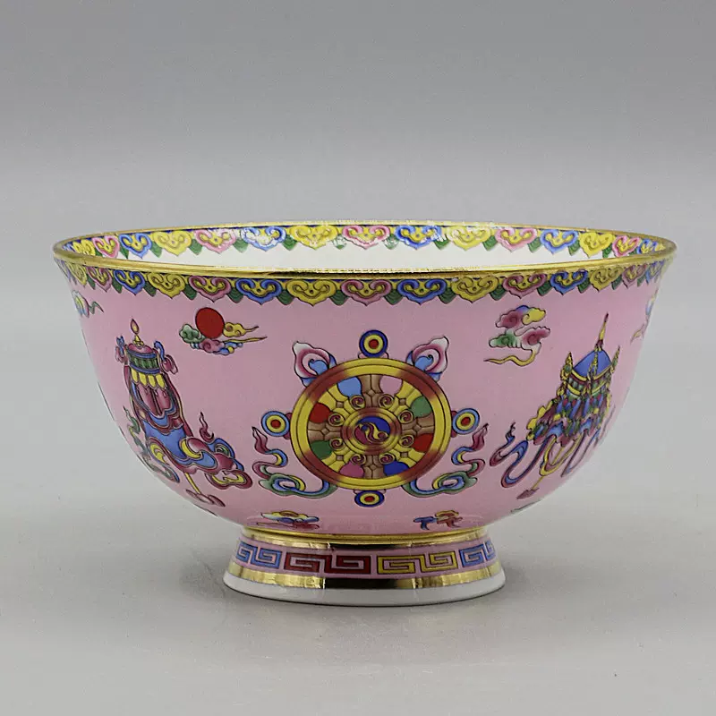 大清乾隆珐琅彩瓷器粉色描金八宝碗乾隆瓷器仿古瓷器碗饭碗-Taobao
