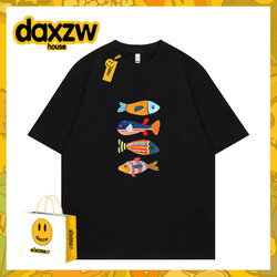 Daxzw Official Collaboration 2025 New Spring/Summer Round Neck Loose Short-Sleeve T-Shirt for Men and Women Heavyweight American High Street Style
