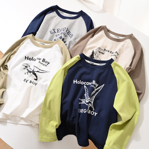 
170 size medium-sized children's pure cotton cartoon base shirt for boys round neck long-sleeved T-shirt for spring and autumn children's clothing