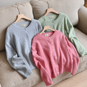 
Wubu Women's Cardigan Round Neck Three-dimensional Love Long Sleeve Cardigan Autumn and Winter Women's Clothing