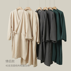 
40 double-layer cotton crepe couple kimono robe pure cotton bathrobe sweat steaming clothes basic pajamas summer