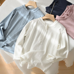 
Snowflake cotton children's stand-up collar base shirt, half-open zipper long-sleeved T-shirt for boys and girls 170 medium-sized children, spring and summer style