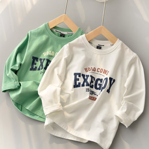 Children's pure cotton long -sleeved T -shirt boys and girls round collar print letter bottoming shirts in the big child spring and autumn