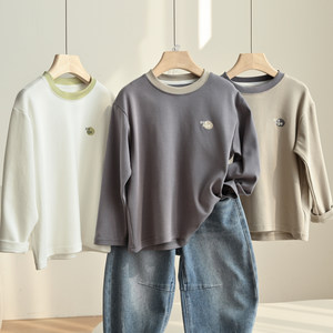 
7A Antibacterial Children's Long Sleeve Base Shirt Boys Round Collar Base T-shirt Middle and Large Children Spring and Autumn Style Children's Clothing
