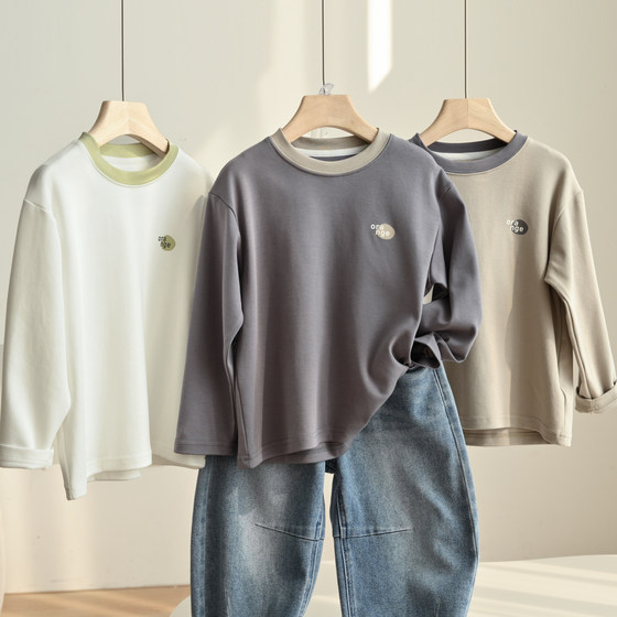 
7A Antibacterial Children's Long Sleeve Base Shirt Boys Round Collar Base T-shirt Middle and Large Children Spring and Autumn Style Children's Clothing